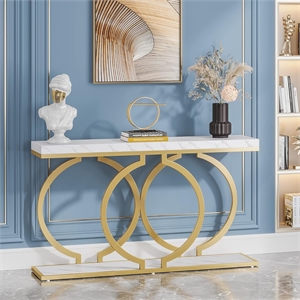 55.11&quot Modern White & Gold Faux Marble Console Table for Entryway Sofa