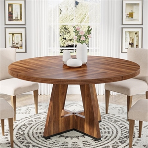 47&quot Round Farmhouse Dining Table - Rustic Brown Wood Kitchen Table for 4