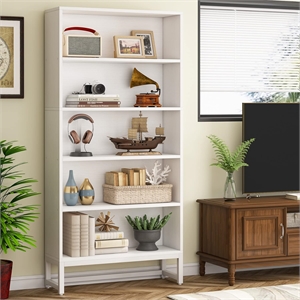 70.87&quot 5-Tier White Heavy Duty Bookshelf Library Organizer for Living