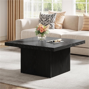 31.49&quot Mid-Century Modern Black Fluted Square Coffee Table for Living Room