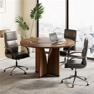 39.37&quot Dark Brown Round Conference Table with X-Base for 4 people or Small