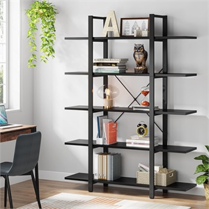 70.07&quot Height 5-Tier Vintage Industrial Black Bookshelf 47&quot Wide for Home