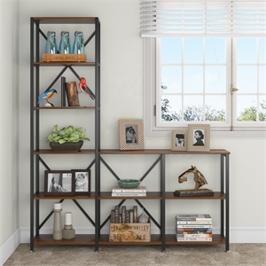 70.87&quot Tall 6-Tier Rustic Ladder Corner Etagere Bookshelf for Living room