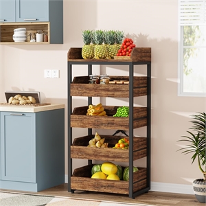 46.06&quot Tall 5-Tier Rustic Brown Pull-Out Fruit Vegetable & Snack Storage