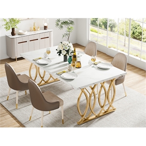 63&quot Modern Dining Table White Gold Faux Marble Kitchen Table for 4-6
