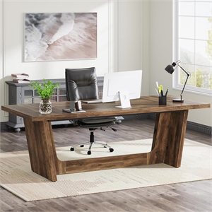 71&quot Executive Desk for Home Office - Industrial Rustic Wood Computer Table