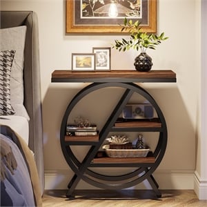 25.59&quot 3-Tier Industrial Rustic Brown Narrow End Table with Storage for