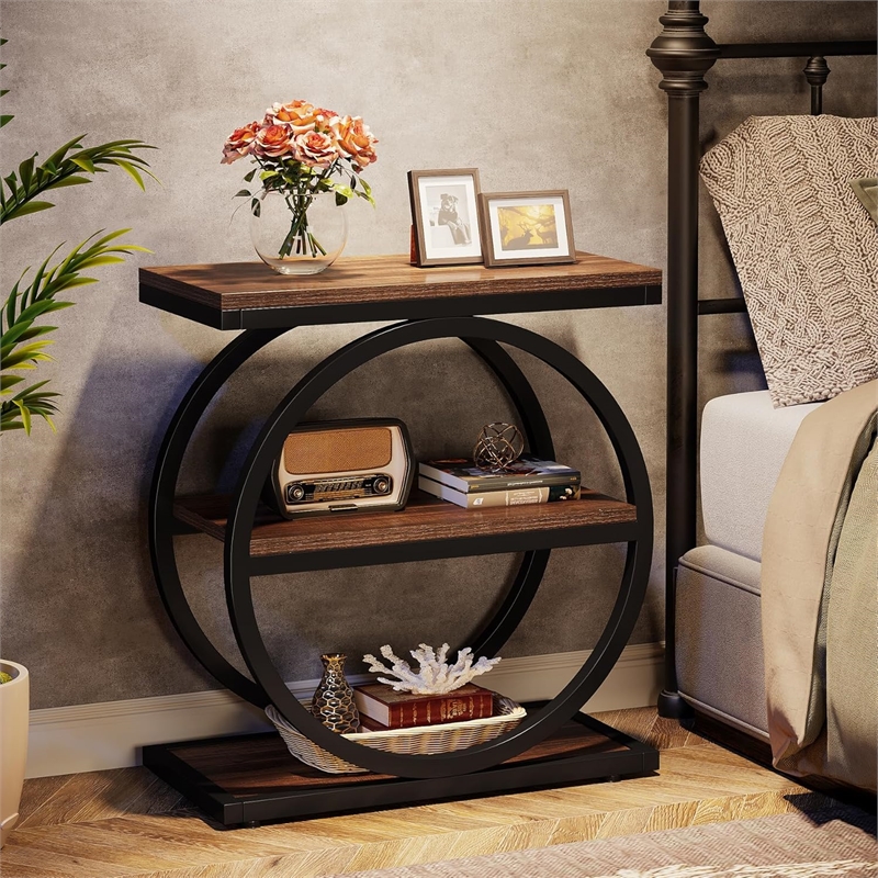 Industrial Narrow End Table with 3 Shelves
