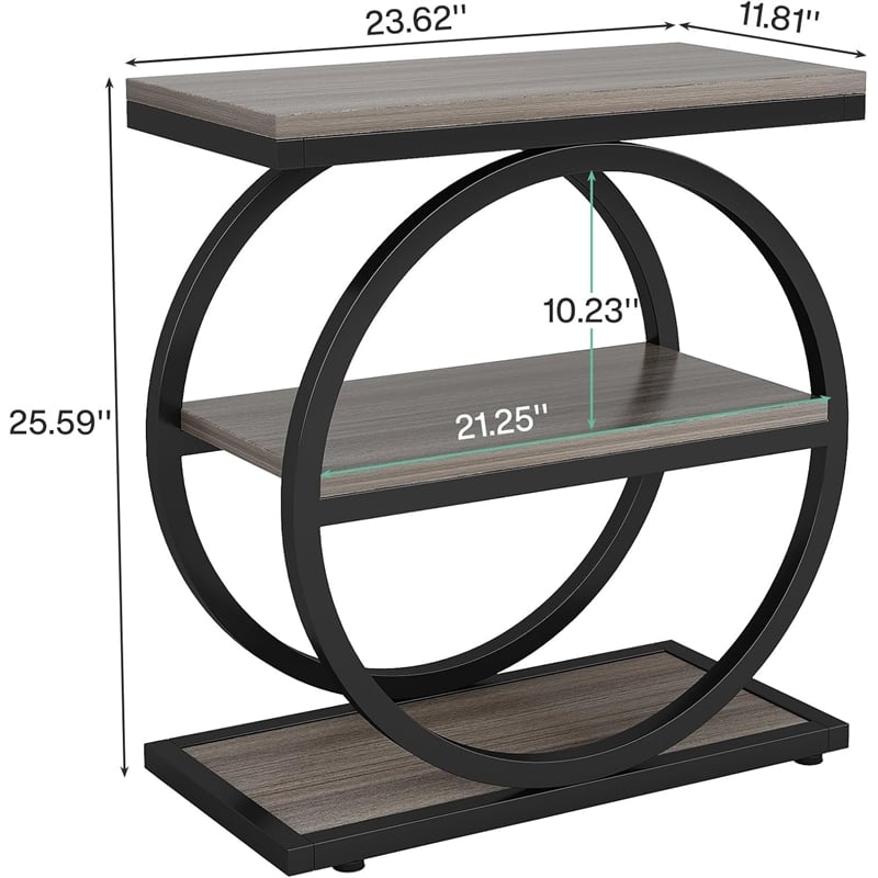 Industrial Narrow End Table with 3 Shelves