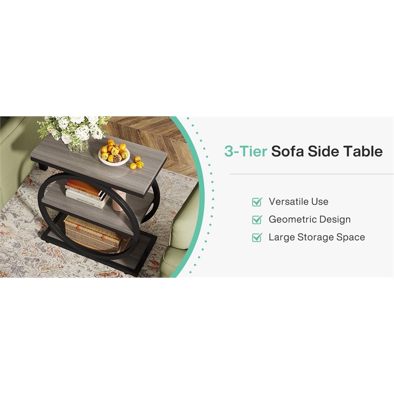 Industrial Narrow End Table with 3 Shelves