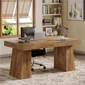 55.12&quot Modern Light Brown Wooden Executive Office Desk with Double