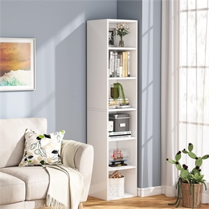 70.9&quot White 6-Tier Narrow Corner Cube Bookcase Storage for Living room