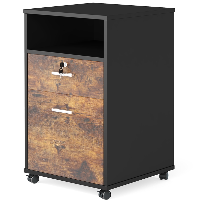 Mobile File Cabinet with Lock/2 Drawer Wood Filing for Letter Size Files