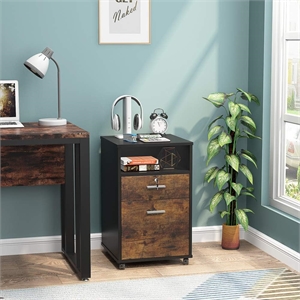 Mobile File Cabinet with Lock/2 Drawer Wood Filing for Letter Size Files