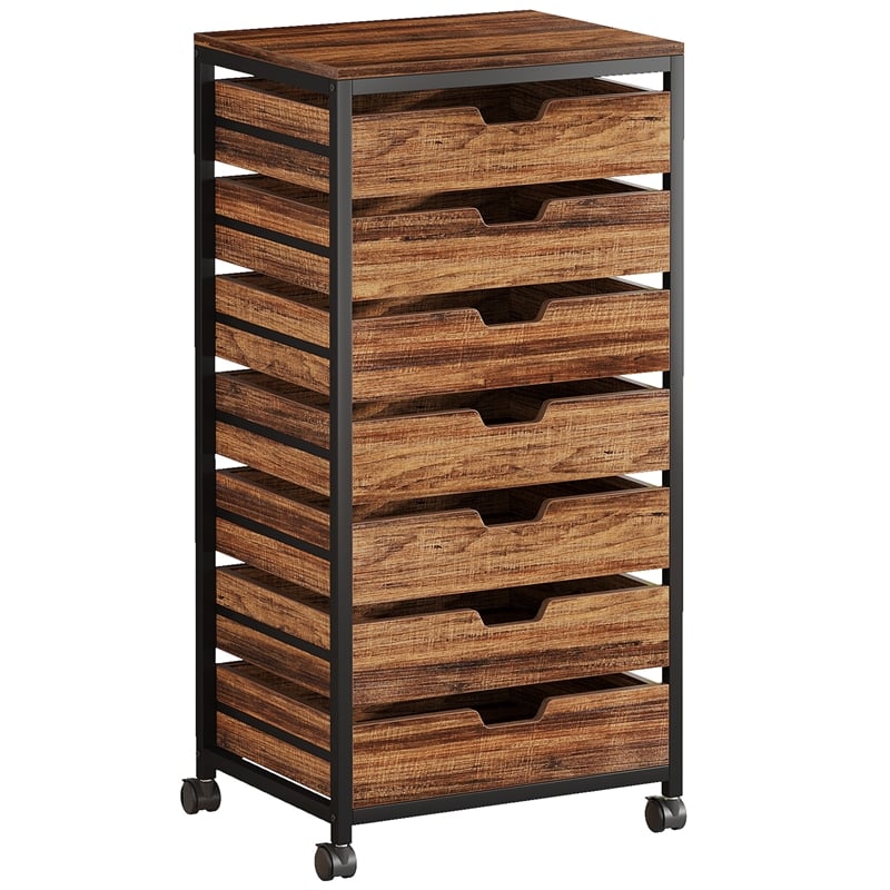 7-Drawer Storage Dresser Cabinet with Wheels/Industrial Wood Chest