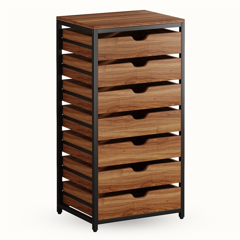 7-Drawer Storage Dresser Cabinet with Wheels/Industrial Wood Chest