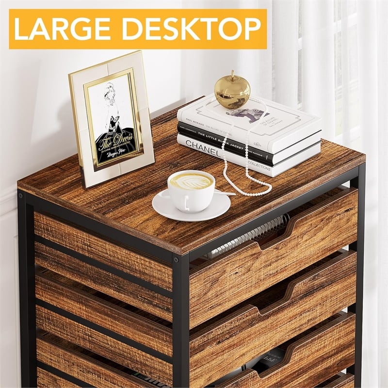 7-Drawer Storage Dresser Cabinet with Wheels/Industrial Wood Chest
