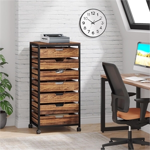 7-Drawer Storage Dresser Cabinet with Wheels/Industrial Wood Chest
