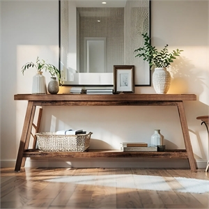 70.9&quot Extra Long Farmhouse Console Table/Solid Wood Entryway with 2-Tier