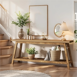 70.9&quot Extra Long Farmhouse Console Table/Solid Wood Entryway with 2-Tier