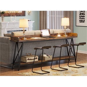 70.9&quot Extra Long Industrial Console Table/Rustic Brown Sofa Behind Couch