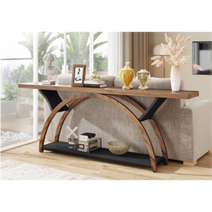 70.87&quot Console Table with Storage Shelf/Narrow Long Sofa Behind Couch