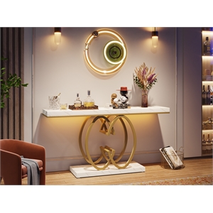 55&quot Faux Marble Console Table/Gold Geometric Entryway/Modern Narrow Sofa