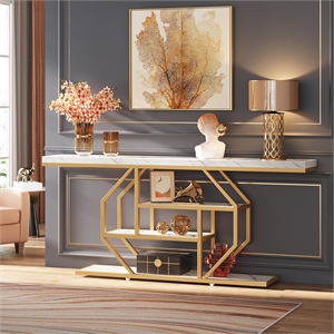 70.9&quot Extra Long Console Table/Modern Gold Sofa Behind Couch with 4-Tier