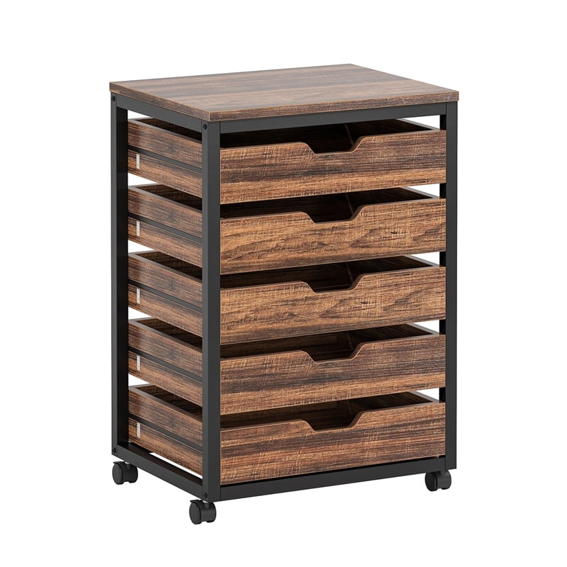 5 Drawer Chest/Wood Storage Dresser Cabinet with Wheels/Industrial