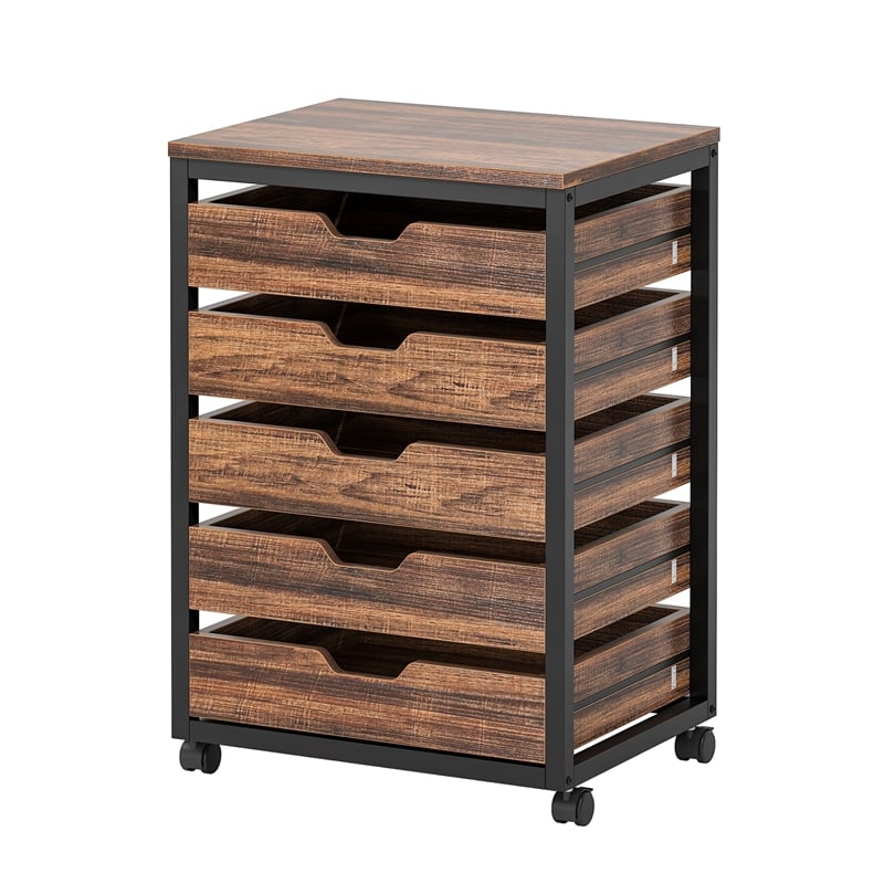 5 Drawer Chest/Wood Storage Dresser Cabinet with Wheels/Industrial