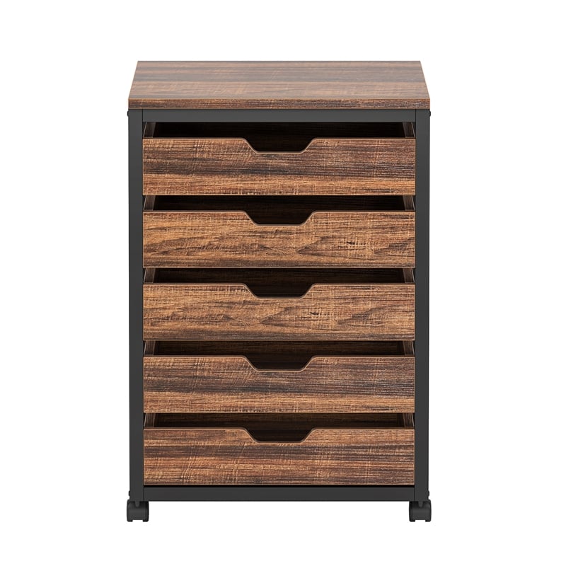 5 Drawer Chest/Wood Storage Dresser Cabinet with Wheels/Industrial