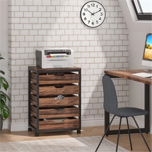 5 Drawer Chest/Wood Storage Dresser Cabinet with Wheels/Industrial