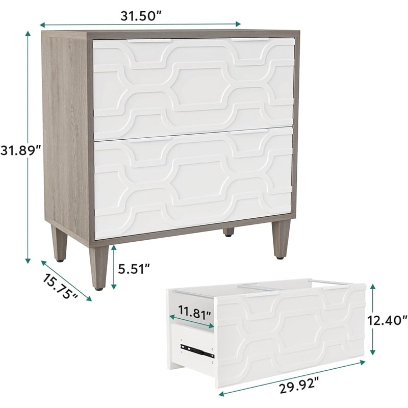 2-Drawer File Cabinet/Lateral Filing for A4/Letter/Legal Size/White