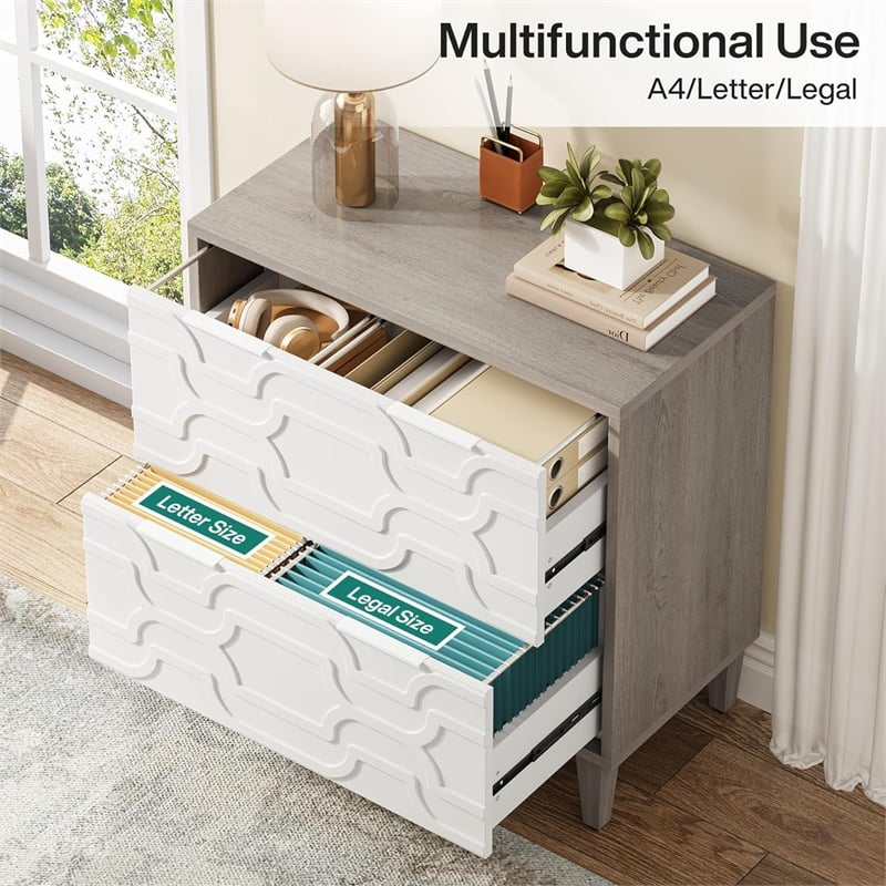 2-Drawer File Cabinet/Lateral Filing for A4/Letter/Legal Size/White