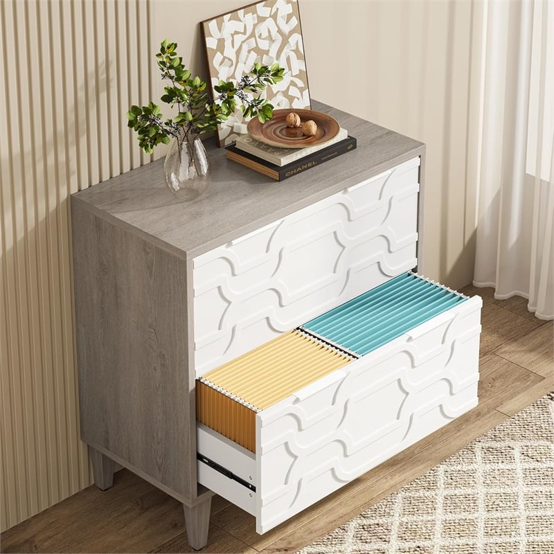 2-Drawer File Cabinet/Lateral Filing for A4/Letter/Legal Size/White
