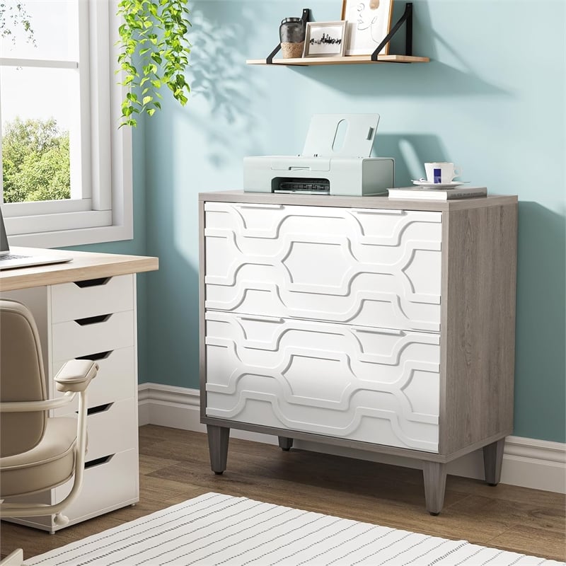2-Drawer File Cabinet/Lateral Filing for A4/Letter/Legal Size/White