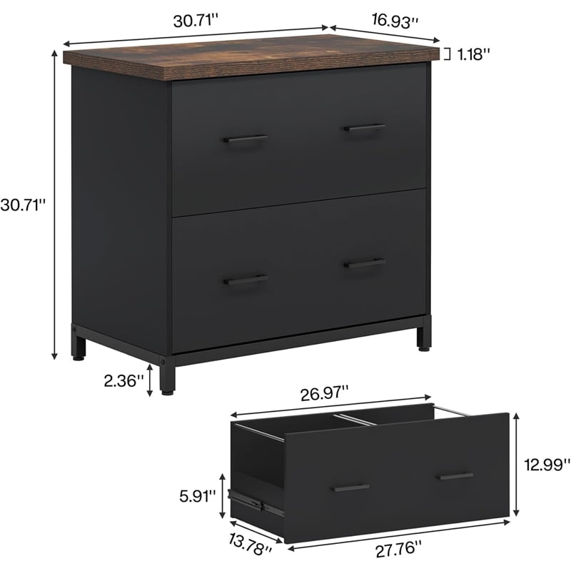 2-Drawer Lateral File Cabinet/Rustic Wood Filing for Home Office/A4