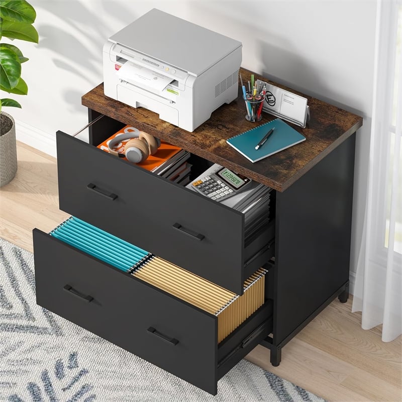 2-Drawer Lateral File Cabinet/Rustic Wood Filing for Home Office/A4
