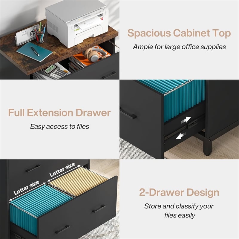 2-Drawer Lateral File Cabinet/Rustic Wood Filing for Home Office/A4