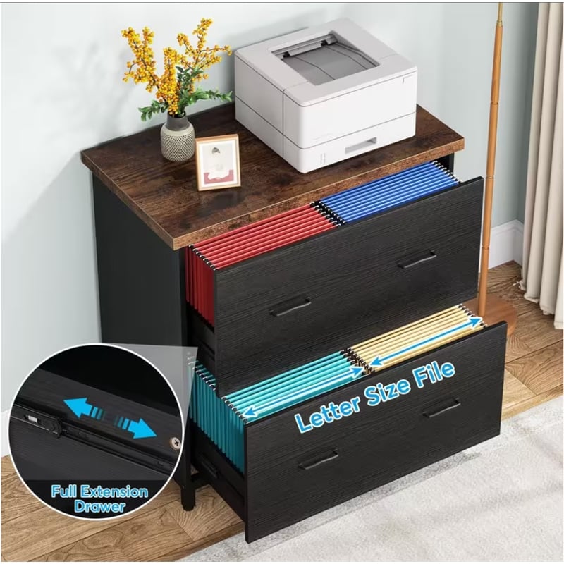 2-Drawer Lateral File Cabinet/Rustic Wood Filing for Home Office/A4
