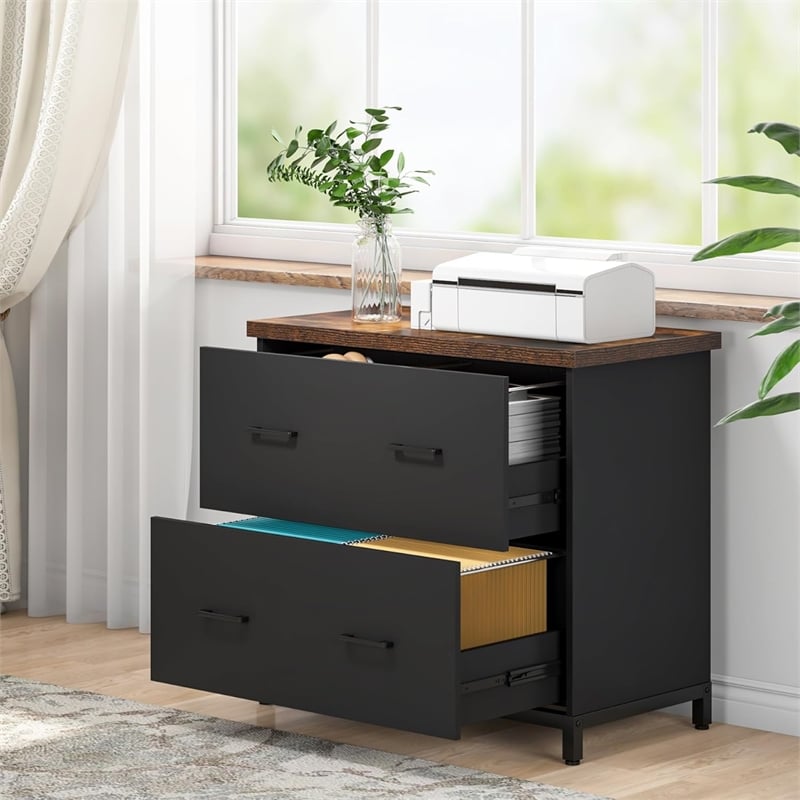 2-Drawer Lateral File Cabinet/Rustic Wood Filing for Home Office/A4