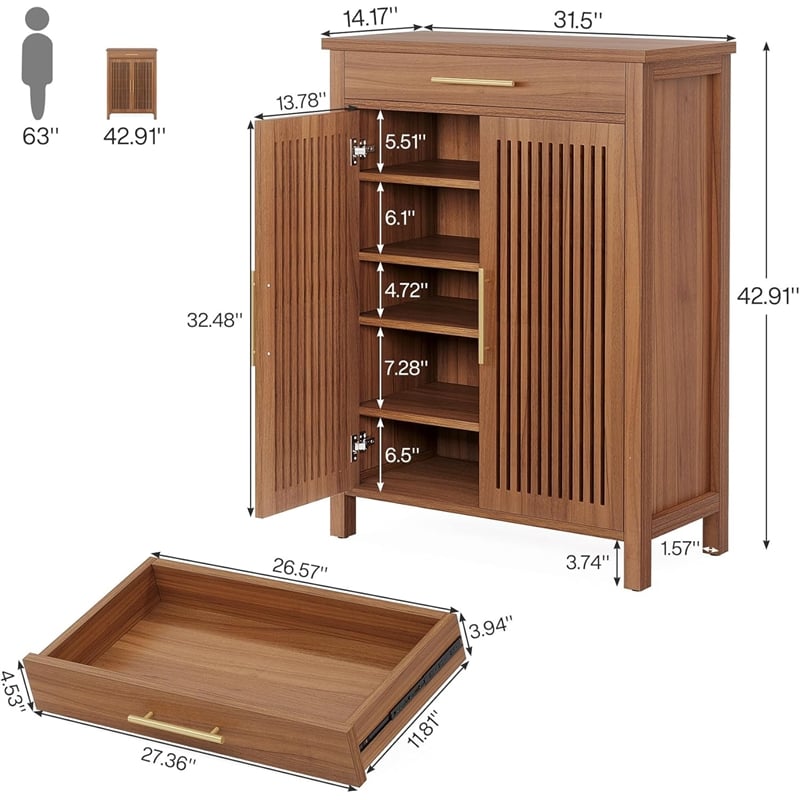 Shoe Cabinet/5-Tier Storage with Louvered Doors and Drawer/Freestanding