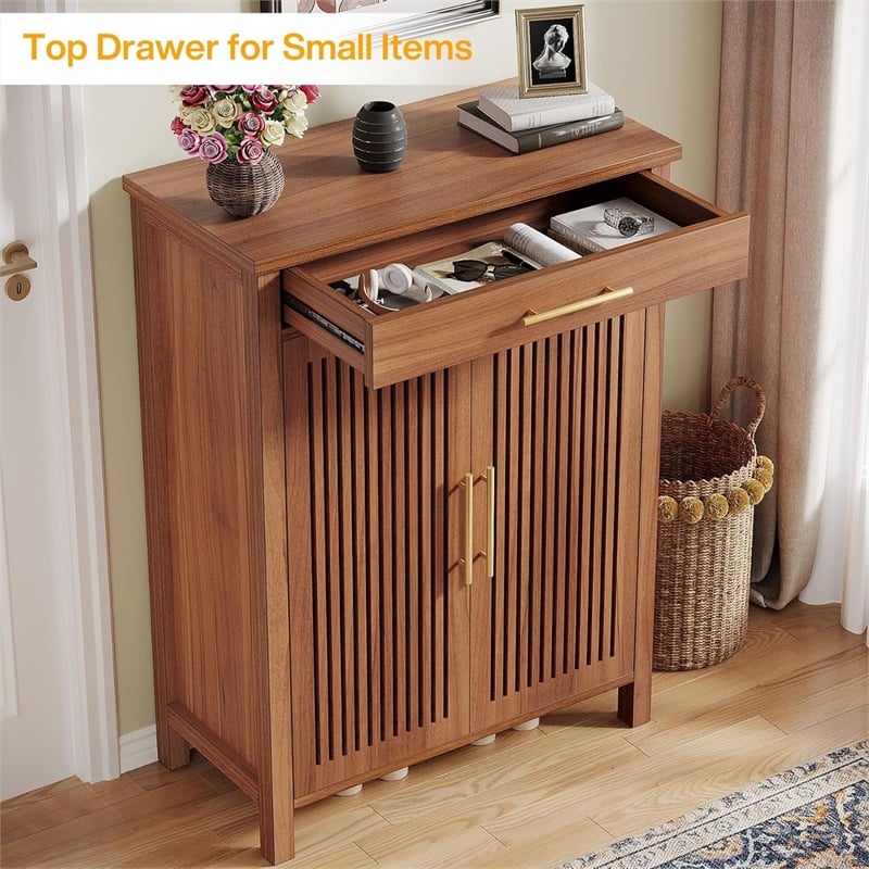 Shoe Cabinet/5-Tier Storage with Louvered Doors and Drawer/Freestanding