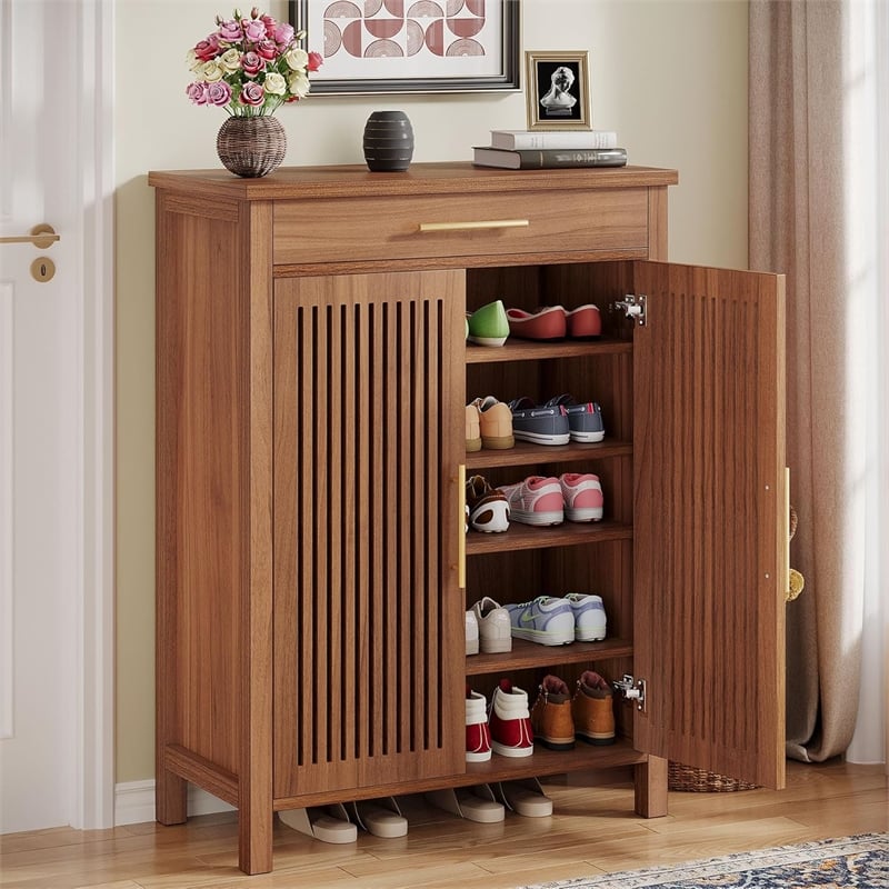 Shoe Cabinet/5-Tier Storage with Louvered Doors and Drawer/Freestanding