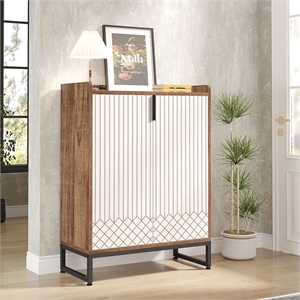 29.52&quot Brown & White Shoe Cabinet with Doors/5 Tiers Storage Organizer