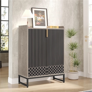 29.52&quot Grey & Black Shoe Cabinet with Doors/5 Tiers Storage Organizer