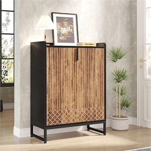 29.52&quot Brown & Black Shoe Cabinet with Doors/5 Tiers Storage Organizer