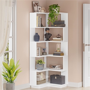 64.96&quot Tall 6 Tier Corner Bookshelf/64.9&quot Industrial L Shaped Bookcase