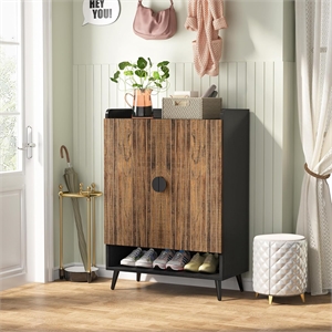 29.6&quot Rustic Brown Wooden Shoe Cabinet with Doors/7-Tier Storage Organizer