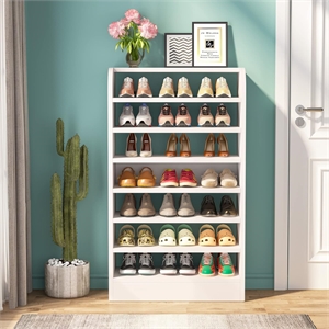 25.59&quot Width White Shoe Rack/8-Tier Tall Shelf/Wooden Storage Cabinet
